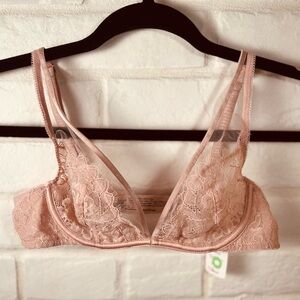 NWT Soma Breathtaking Unlined Lace Underwire Plunge Bra 32 B Adobe Rose #0388
